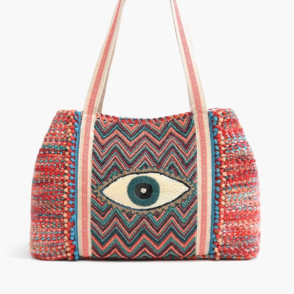 NWT - EVIL EYE GOOD LUCK HAND BEADED TOTE - America & Beyond